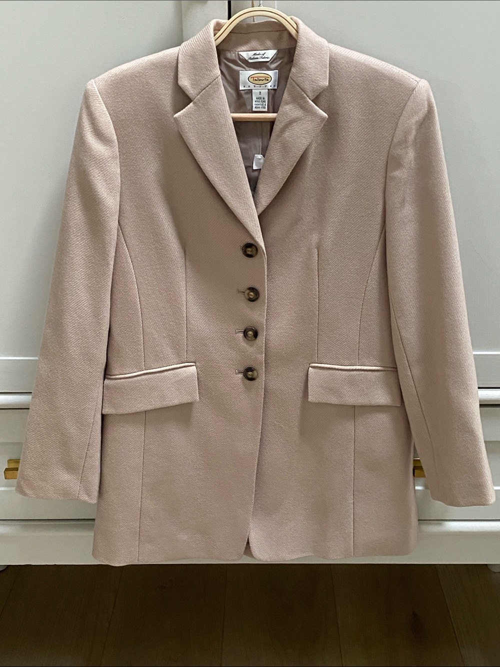 Talbots Italian Wool Long Blazer Riding Jacket Light Tan size 2P